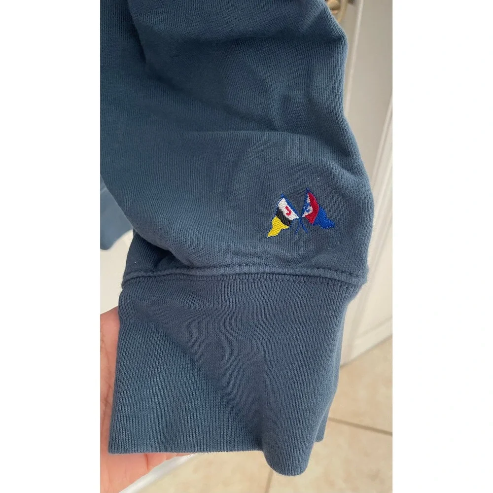 J. Crew Men Quarter Zip Sweatshirt Slate Blue Mock Neck Flag Logo